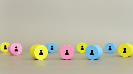 image of pastel colored circles with people figures, human resources, leadership and management...