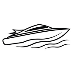 Speedboat silhouette line art vector illustration in white background