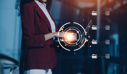 Document Management System (DMS), online documentation database and process automation to efficiently manage files, knowledge and documentation in enterprise with ERP. Corporate business technology.