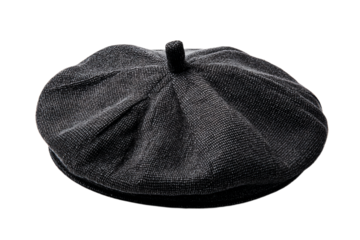 Classic black wool French beret hat isolated on white background.