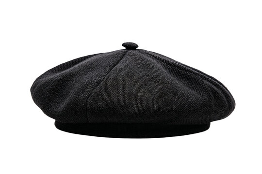 Classic black wool French beret hat isolated on white.