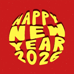 Happy new year 2026 hand lettering in round shape