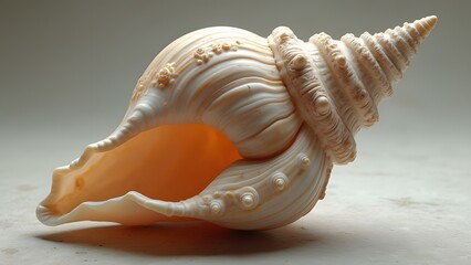 Detailed Closeup of a Spiral Seashell on Beige Background