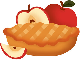 Apple pie with red apple illustration on transparent background