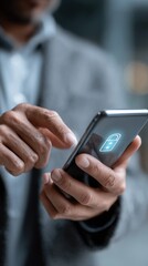 Asian male using smartphone with security lock icon