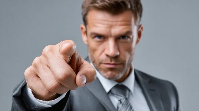 Precise Direction: A focused executive, elegantly attired in formal business wear, directs his attention towards the viewer.