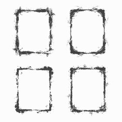 Set of vector grunge frames for design with black paint splatter and rough texture border illustration