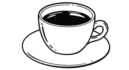 A simple black and white illustration of a steaming cup of coffee