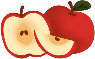 Fresh red apple with a slice illustration on transparent background