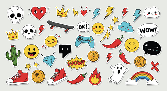 A vibrant collection of cartoonstyle icons and symbols.