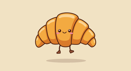 Adorable Cartoon Croissant Character with Cute Face