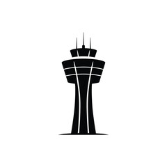 Modern airport control tower silhouette icon