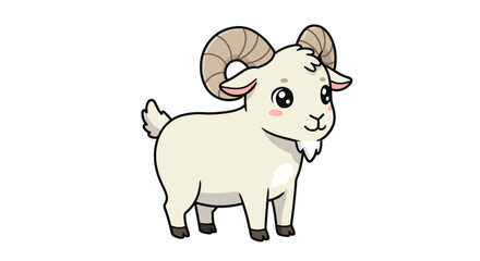 Adorable Cartoon Ram with Large Curved Horns and Goatee.