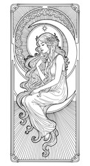 Fototapeta premium Moonlit Muse Silhouette in Art Nouveau Elegance