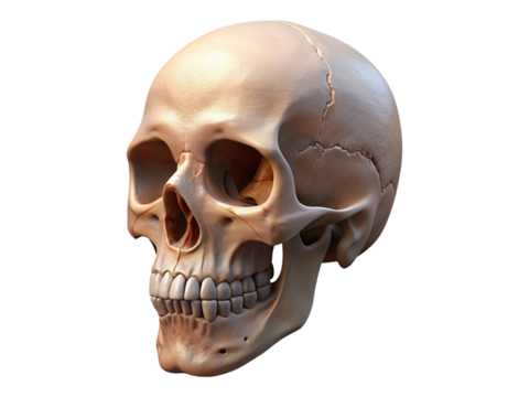 Detailed Human Skull Model on Transparent Background Ideal for Anatomy and Medical Studies