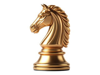 Shiny Golden Knight Chess Piece 3D Render Isolated Transparent Background Side View