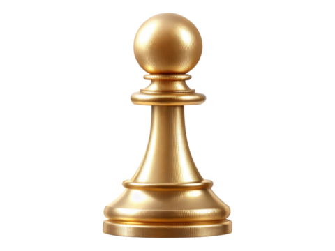 Shiny Golden Pawn Chess Piece Isolated on Transparent Background