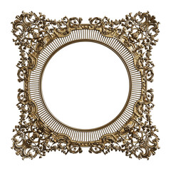 Classic golden frame with ornament decor isolated on white background