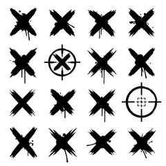 Obraz premium Sharp black graphics of weathered cross marks capturing a raw and industrial aesthetic.