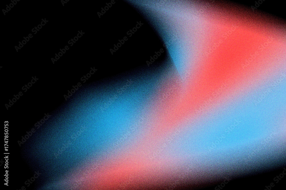 Wall mural abstract red and blue glowing light wave with grainy texture and motion blur effect on black backgro
