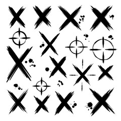 Obraz premium Grunge Brush X Marks Collection Isolated on White Background