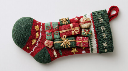 Knitted Christmas Stocking with Gifts