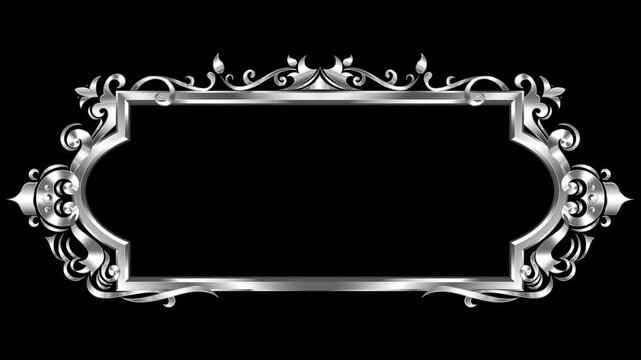 black and white border floral frame with alpha channel