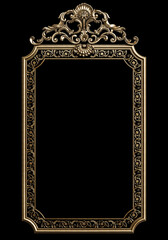 Classic golden frame with ornament decor isolated on black background