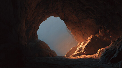 Rock Cave with Light Beam Exit