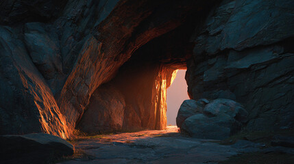 Rock Cave with Light Beam Exit