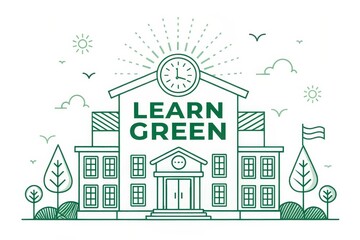 Green school building with solar clock in conceptual design