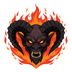 Fierce Demon Head with Flaming Horns and Glowing Eyes.