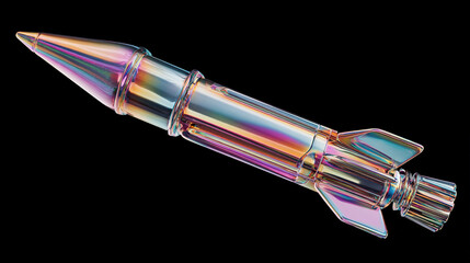 Iridescent Sci - fi Rocket on Black Background