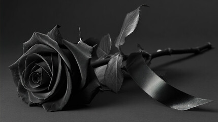 Black Rose with Black Ribbon