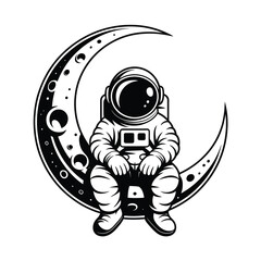 Astronaut sitting on a crescent moon