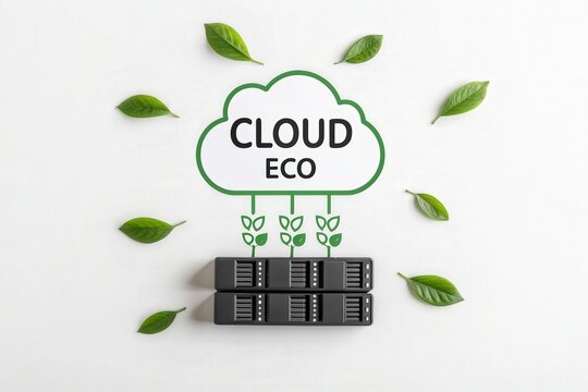 Eco Cloud Server Illustration With Green Leaves