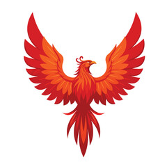 Majestic Fiery Phoenix with Spread Wings in Vibrant Red and Orange Hues.