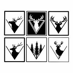 Set of six deer heads in geometric shapes vector illustration