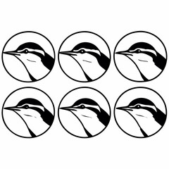 Six eurasian nuthatch heads in circles, a charming pattern for nature enthusiasts