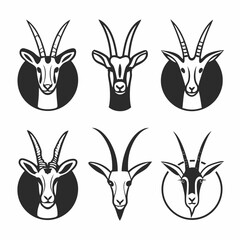 Six gazelle head silhouettes, vector illustration of african animals in black and white