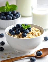 Oatmeal with blueberries and milk