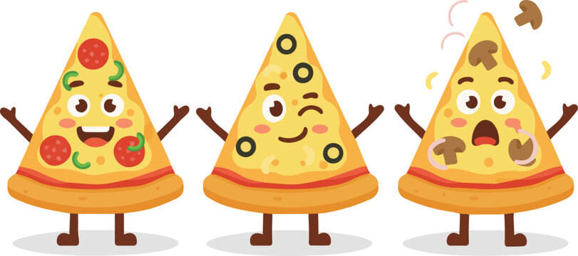 Cartoon Delicious Pizza Slice Characters Illustration - Powered by Adobe
