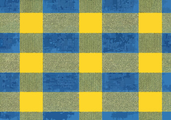 A seamless yellow and blue geometric square tile mosaic pattern background texture