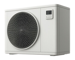Fototapeta premium Sleek rectangular air-to-water heat pump, perfect for modern apartment balconies.