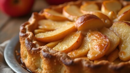 Delicious Apple Tart Closeup Photography Caramel Glaze Pastry