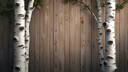 Birch Trees Wooden Wall Background Nature Scene