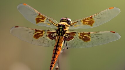 Stunning Detailed Closeup of a Dragonfly with Orange and Brown Markings on Wings