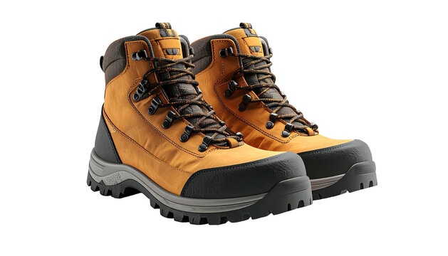 Pair of robust, orange and black hiking boots, ready for adventure - Powered by Adobe