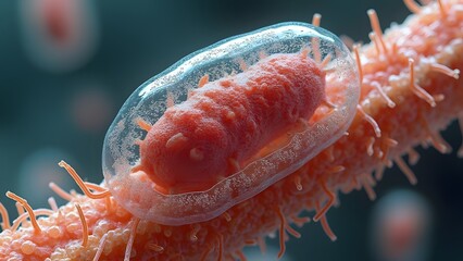 Microscopic Bacteria Cell Encapsulated in Protective Vesicle