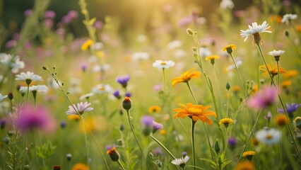 Vibrant Wildflower Meadow in Golden Sunlight